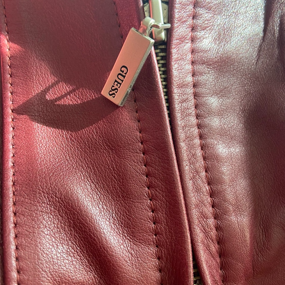 Guess LikeNEW! OxBlood Red Genuine Leather jacket size M